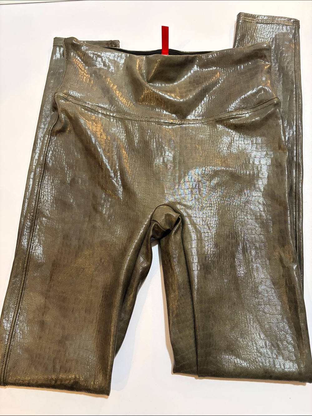 SPANX Faux Leather Croc Shine Leggings Metallic Skinny - Picture 4 of 4